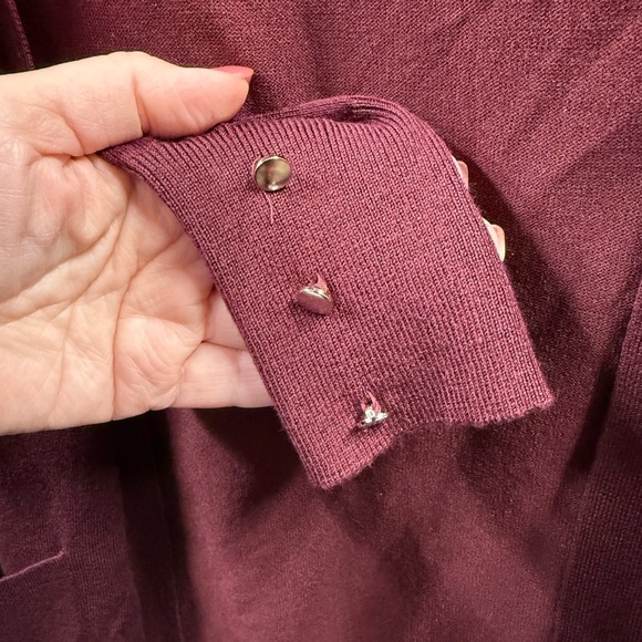 NEW Pointelle Women's Sz S Burgundy 3/4 length Cardigan Sweater Jacket - Picture 6 of 11